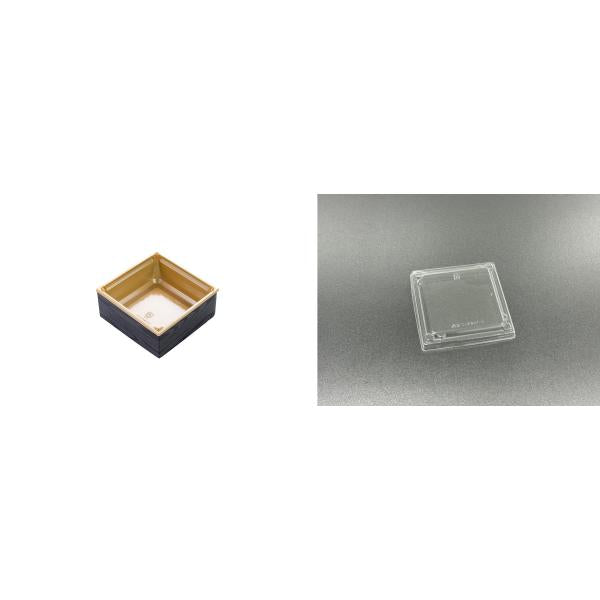 【蓋付き】ワン折重41A(金) 黒焼杉縁 K高蓋【フチ50枚・本体(底)50枚・蓋50枚セット】 アクタ 弁当容器 折箱