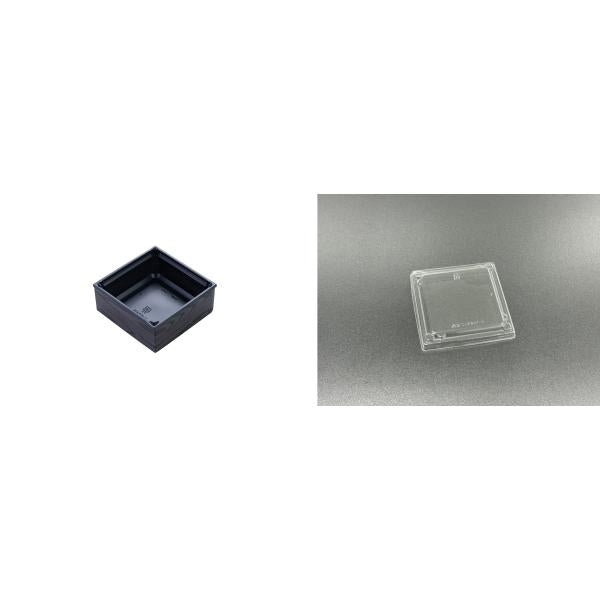 【蓋付き】ワン折重41A(黒) 黒焼杉縁 K高蓋【フチ50枚・本体(底)50枚・蓋50枚セット】 アクタ 弁当容器 折箱