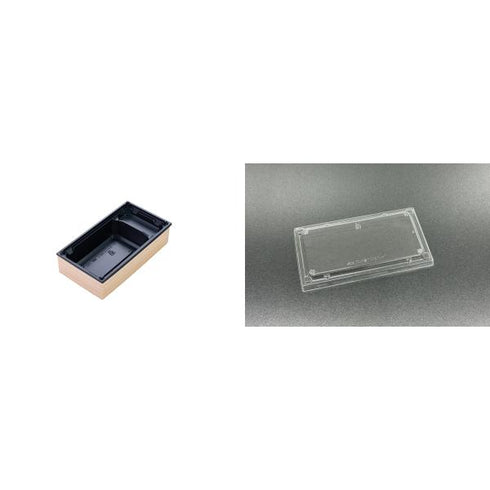 【蓋付き】ワン折重70×37B-43(黒) 杉縁 K7蓋【フチ50枚・本体(底)50枚・蓋50枚セット】 アクタ 弁当容器 折箱