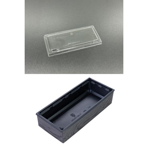 【蓋付き】ワン折重73×31A(黒) 黒焼杉縁 K高蓋【フチ50枚・本体(底)50枚・蓋50枚セット】 アクタ 弁当容器 折箱