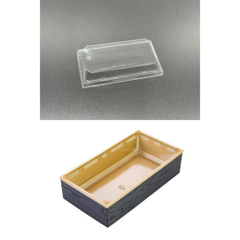 【蓋付き】ワン折重73×38A(金) 黒焼杉縁 K27蓋【フチ50枚・本体(底)50枚・蓋50枚セット】 アクタ 弁当容器 折箱