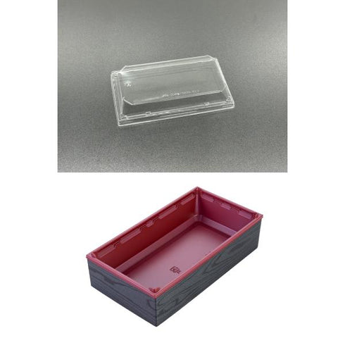 【蓋付き】ワン折重73×38A(赤) 黒焼杉縁 K27蓋【フチ50枚・本体(底)50枚・蓋50枚セット】 アクタ 弁当容器 折箱