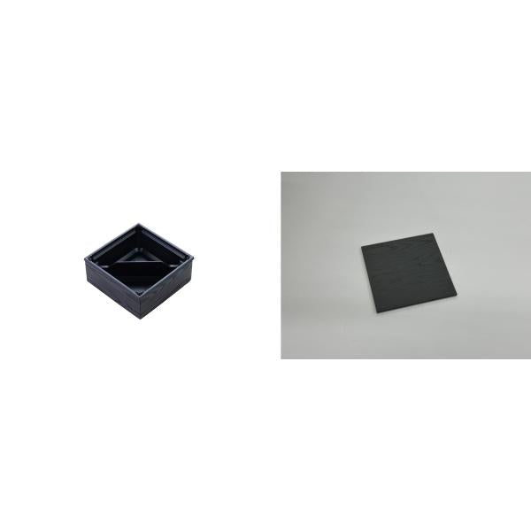 【蓋付き】ワン折重41S(黒) 黒焼杉縁 黒焼杉共蓋【フチ50枚・本体(底)50枚・蓋50枚セット】 アクタ 弁当容器 折箱