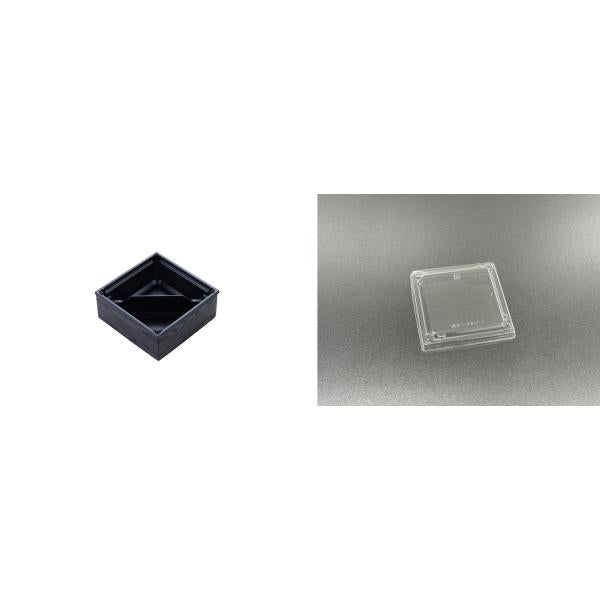 【蓋付き】ワン折重41S(黒) 黒焼杉縁 K高蓋【フチ50枚・本体(底)50枚・蓋50枚セット】 アクタ 弁当容器 折箱