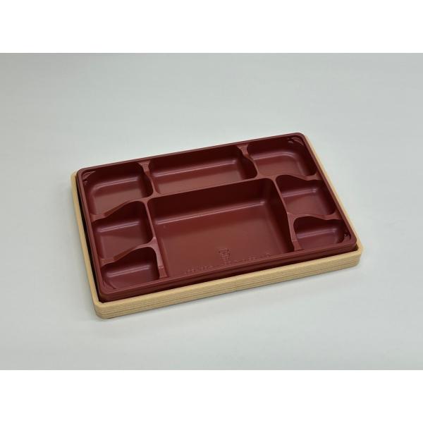 【蓋付き】使い捨て弁当箱 BS-かん合88×58H(20)(杉赤) 【本体25枚・蓋25枚セット】 アクタ 業務用 スーパー