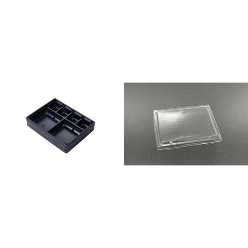 【蓋付き】ワン折重67×51Y(黒) 黒焼杉縁 K高蓋【フチ25枚・本体(底)25枚・蓋25枚セット】 アクタ 弁当容器 折箱