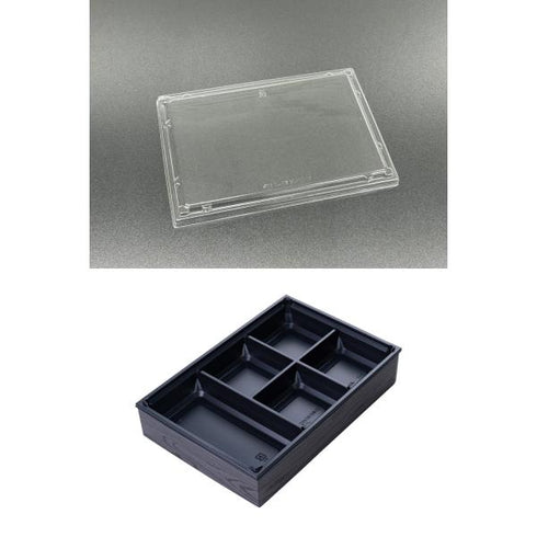 【蓋付き】ワン折重90×60J-5(黒) 黒焼杉縁 K蓋【フチ25枚・本体(底)25枚・蓋25枚セット】 アクタ 弁当容器 折箱