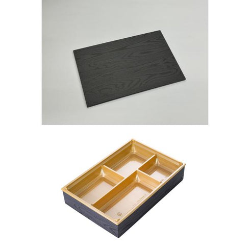 【蓋付き】ワン折重90×60J-4(金) 黒焼杉縁 黒焼杉共蓋【フチ25枚・本体(底)25枚・蓋25枚セット】 アクタ 弁当容器 折箱