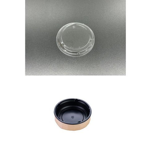 【蓋付き】ワン折重丸5A(黒) 杉縁 K10蓋【フチ50枚・本体(底)50枚・蓋50枚セット】 アクタ 弁当容器 折箱